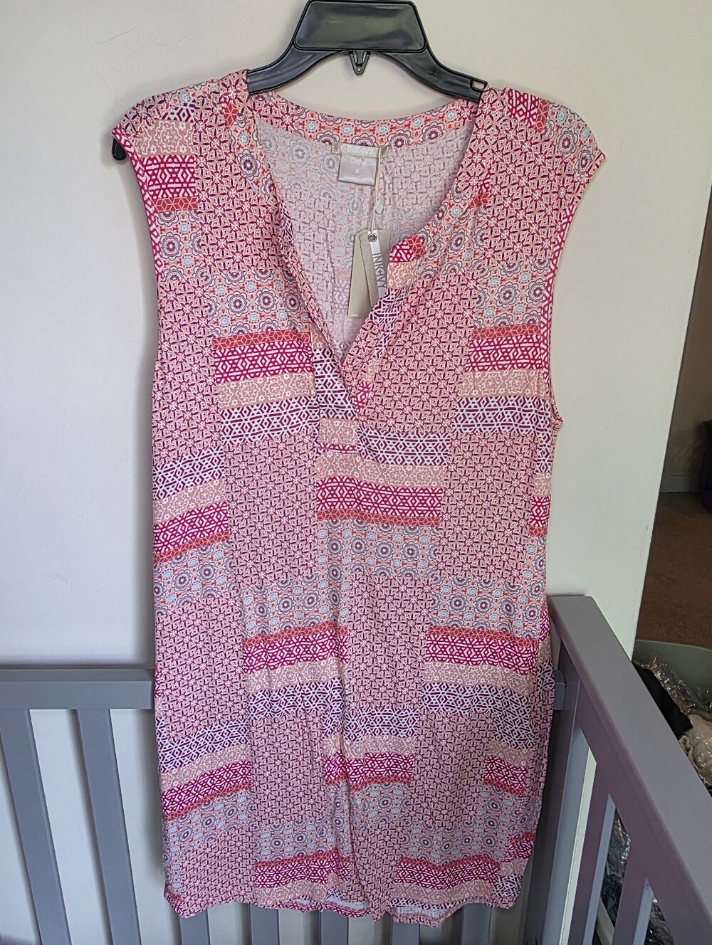 INK&IVY Coral and White Patchwork Patterned Sleeveless Dress Womens Size XL NWT